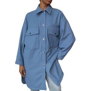 NWT SHINESTAR KNEE LENGTH BABY BLUE BUTTON DOWN COAT WITH POCKETS